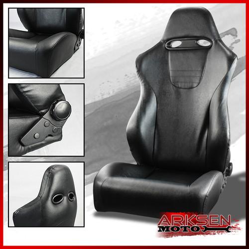 1 black pvc leather black stitch reclinable srt style drift racing seat+slider