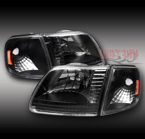 97-03 ford f-150/97-02 expedition crystal head lights lamps w/corner black/amber