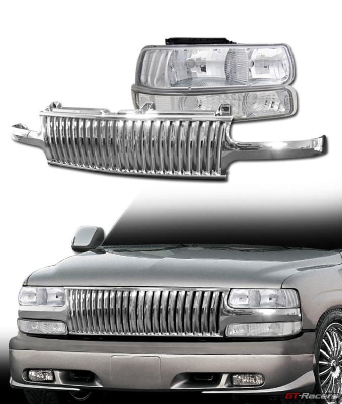 Chrome head lights+signal lamp+vertical grill grille 99-02 silverado/00-06 tahoe