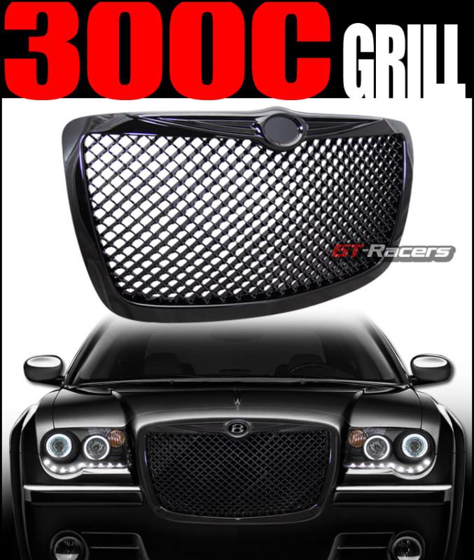 Blk luxury mesh front hood bumper grill grille abs 2004-2010 chrysler 300 300c