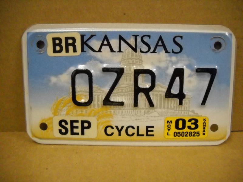 Kansas  motorcycle license plate  2003 ozr47 harley honda kawasaki suzuki yamaha