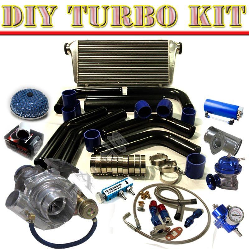 T3/t4 turbo v-band+31" intercooler+2.5" piping kit+bov type-rs+adaptor blk/blue