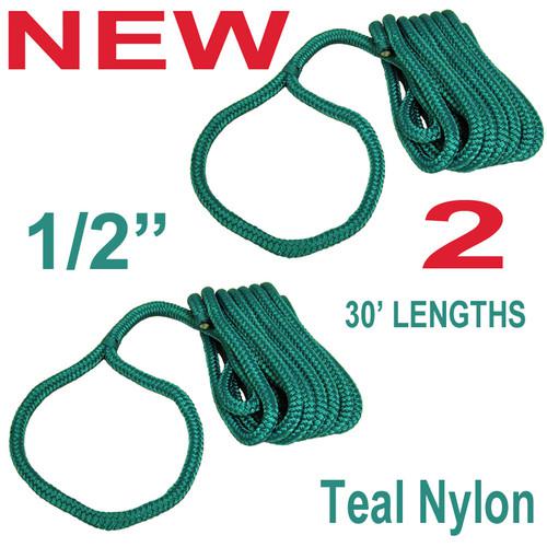 2 new 30' double braid 1/2" nylon dock line,marine boat tow rope,teal green