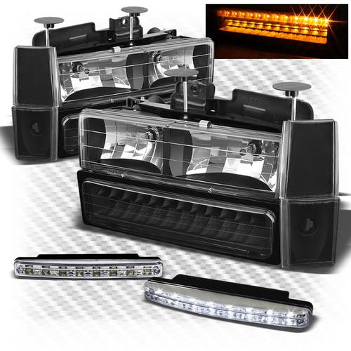 94-99 gmc c/k black headlights + corner (w/o amber) + led perform parking + drl