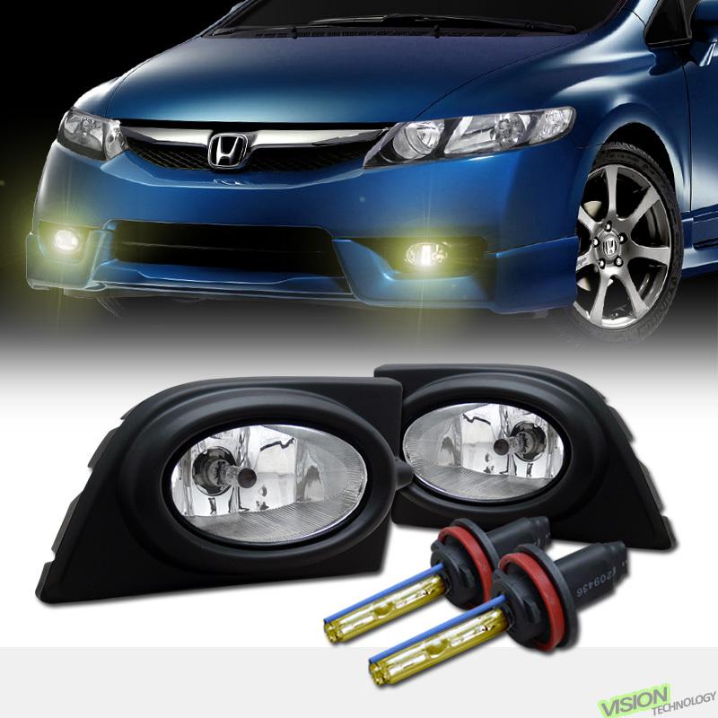 H11 3000k hid+clear lens driving/bumper fog lights lamps pair 06-08 civic 4d/4dr