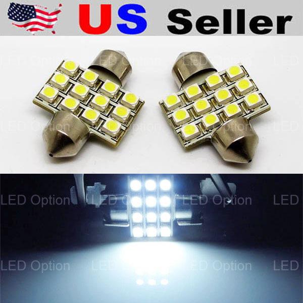 (2) xenon white 1.25" 31mm 12-smt-1210 de3022 de3175 led bulbs for car interior