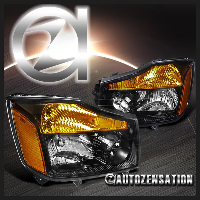 08-11 nissan titan jdm crystal diamond black headlights pair