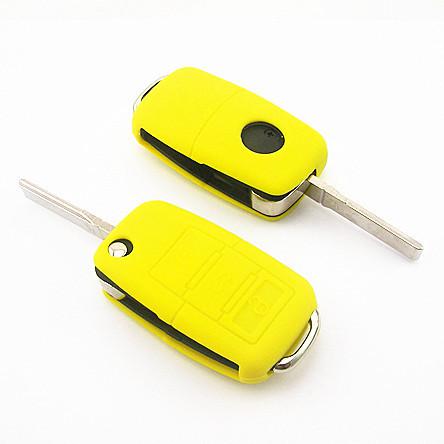 Yellow silicone protective cover hold bag for vw remote key shell fob 3 buttons