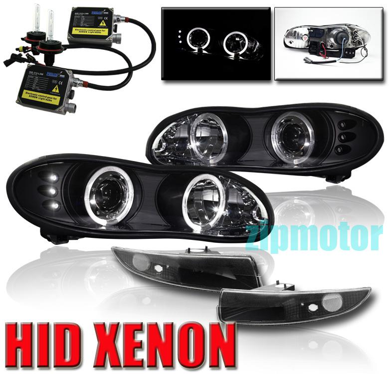 98-02 camaro halo blk projector headlight+bumper+hid 01