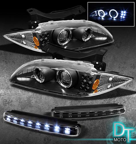 Led bumper fog daytime lamps+95-99 chevy cavalier halo projector blk head lights