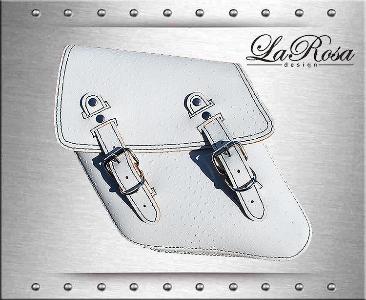 Larosa white ostrich design leather left swing arm dyna hd glide saddlebag