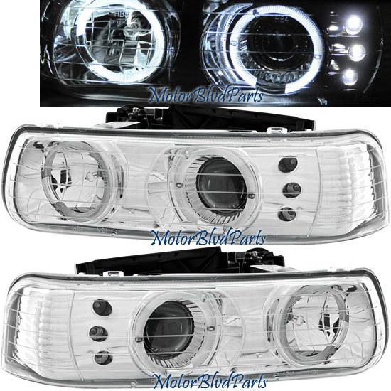 99-02 chevy silverado halo projector led headlights headlamps chrome