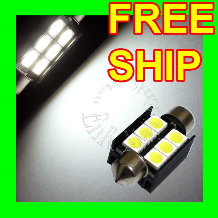 2x 39mm white 6-smd led festoon canbus lights no error