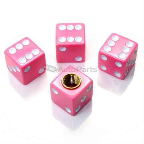 (4) pink dice tire/wheel stem air valve caps covers set car truck hot rod atv