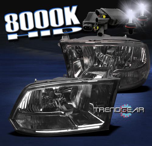 09-12 dodge ram 1500 2500 3500 pickup crystal headlight lamp+8000k hid kit smoke