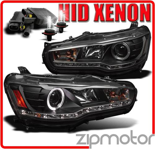 2008-2012 lancer evo x halo drl led black projector headlight+hid 2009 2010 2011