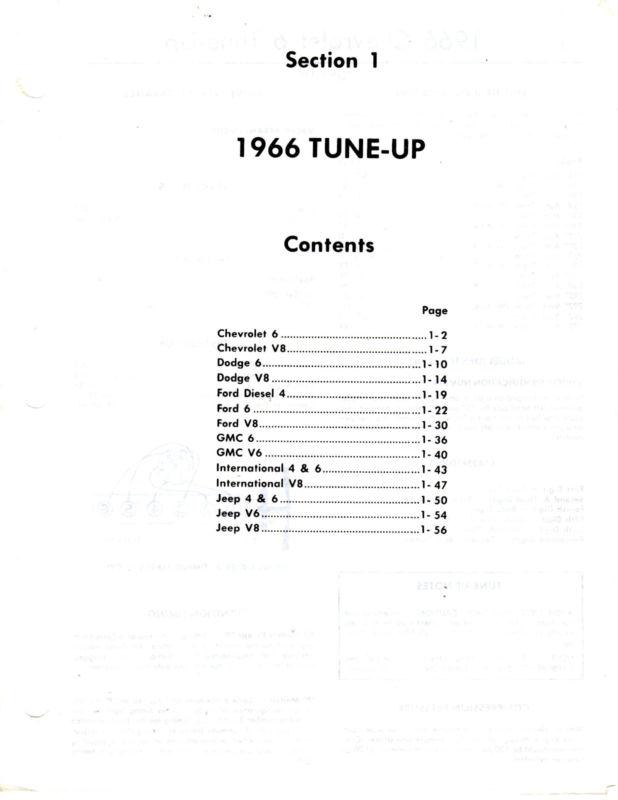 1966 chevrolet dodge ford gmc international jeep truck engine tuneup charts 66bk