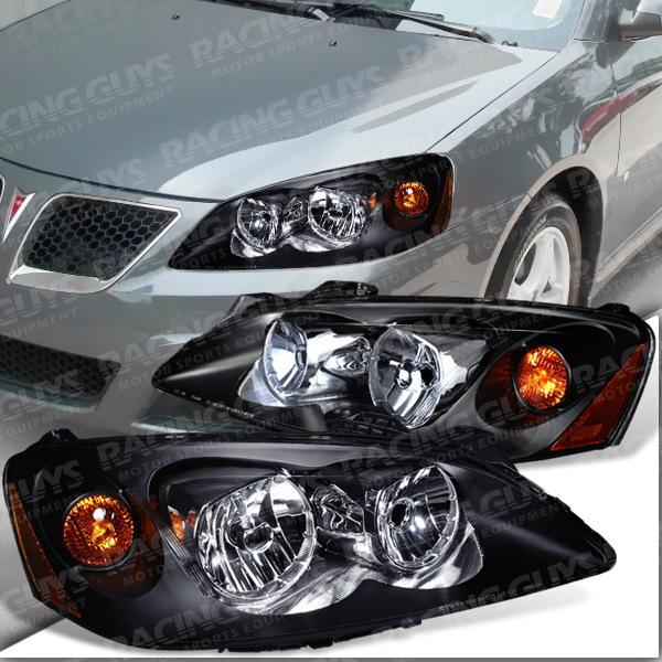 2005-2010 pontiac g6 black housing head light lamp headlights pair l+r set 