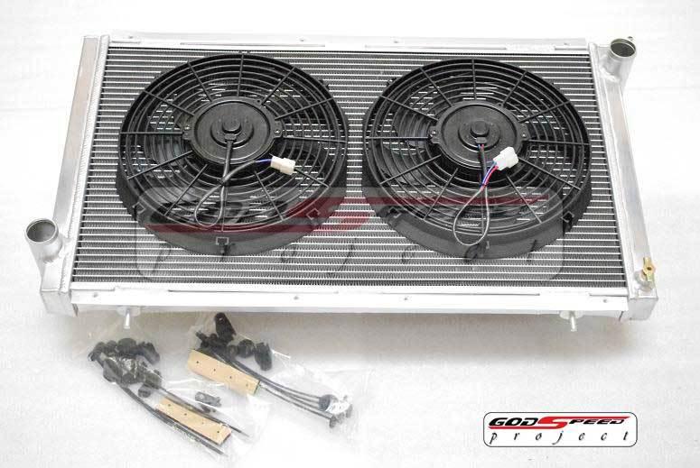 Godspeed 92-01 wrx gc8 2 row rs (turbo /na) ej20 aluminum radiator+slim fan x 2