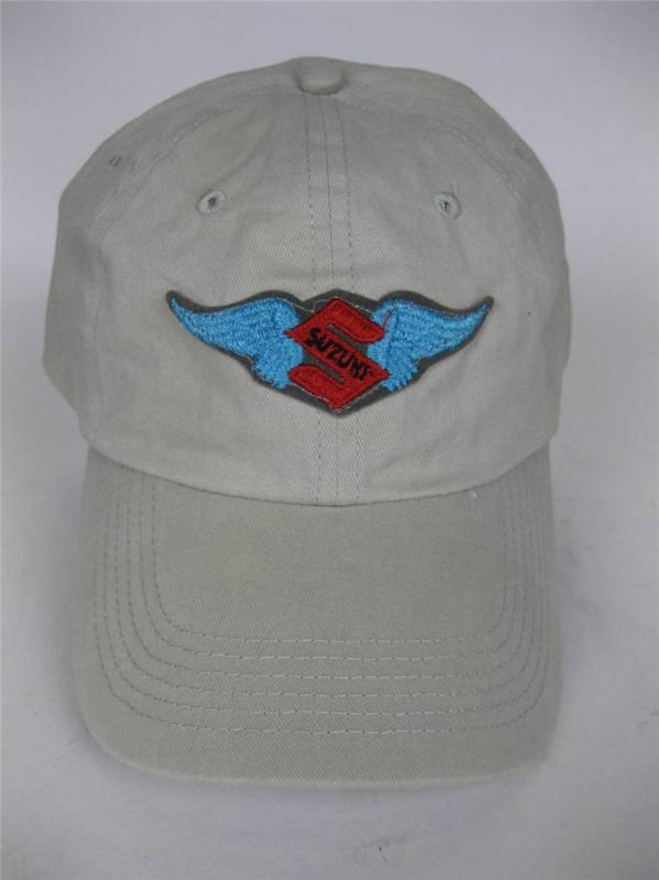 Authentic retro suzuki hat- cotton twill hat - beige w/ suzuki wings  patch new!