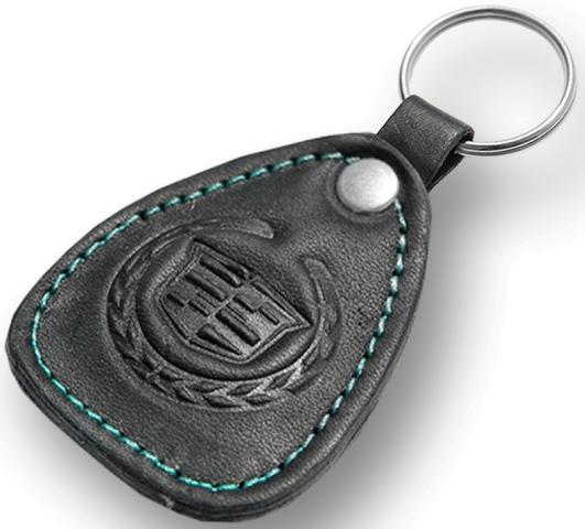 New leather black / turquoise keychain car logo cadillac auto emblem keyring