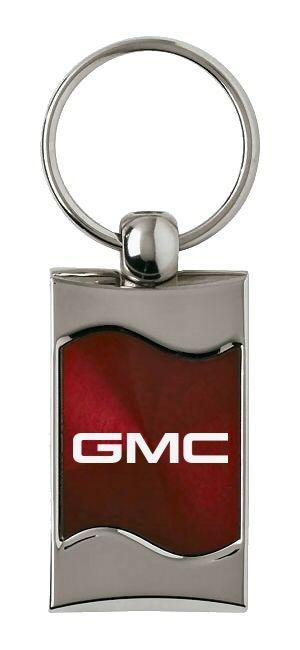 Gmc burgundy rectangular wave metal key chain ring tag key fob logo lanyard