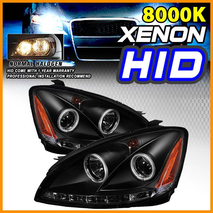 8000k xenon hid fit 02-04 nissan altima led ccfl halo projector headlights black