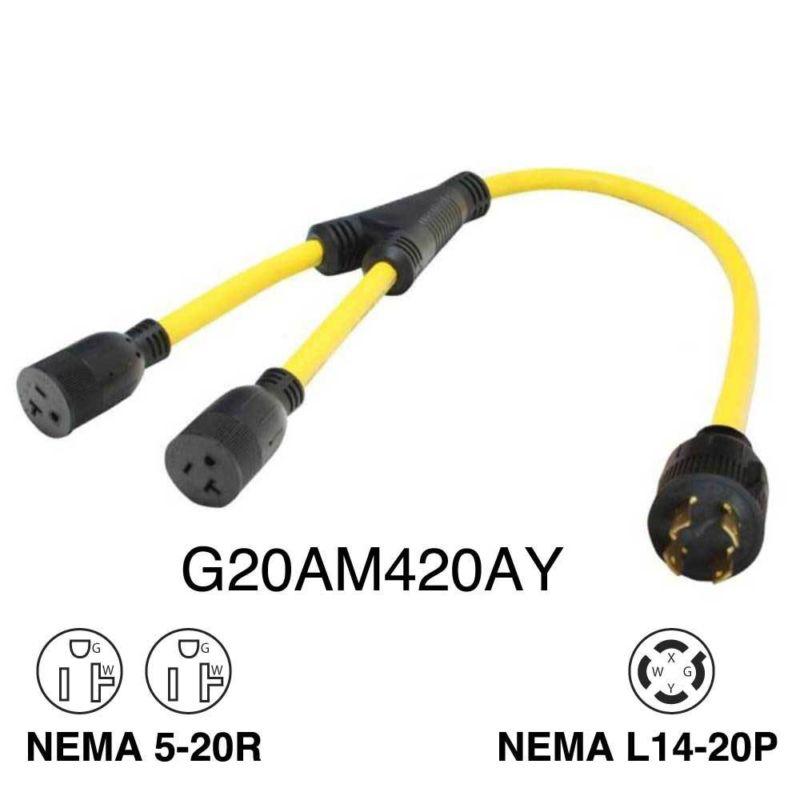 Mighty cord g20am420ay 4 wire 20 amp to 20af y-adapter