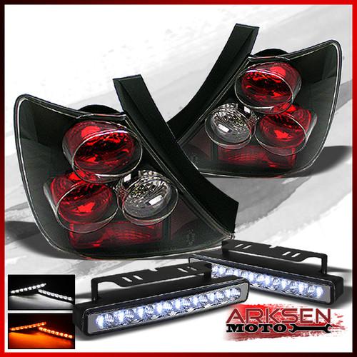 White/amber led bumper fog lamp+03-05 honda civic si 3 door black tail lights