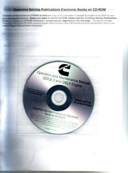 Cummins qsc 8.3l qsl9 diesel engine operation maintenance manual on cd