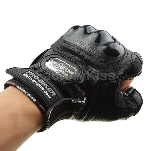 Gau pro-biker fingerless motorcycle motocross leather gloves black l