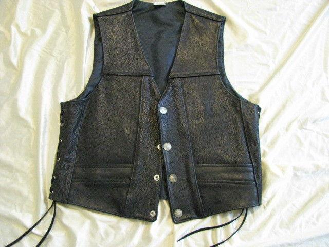 Motorcycle biker vest thick heavy leather buffalo nickel snaps made in usa large