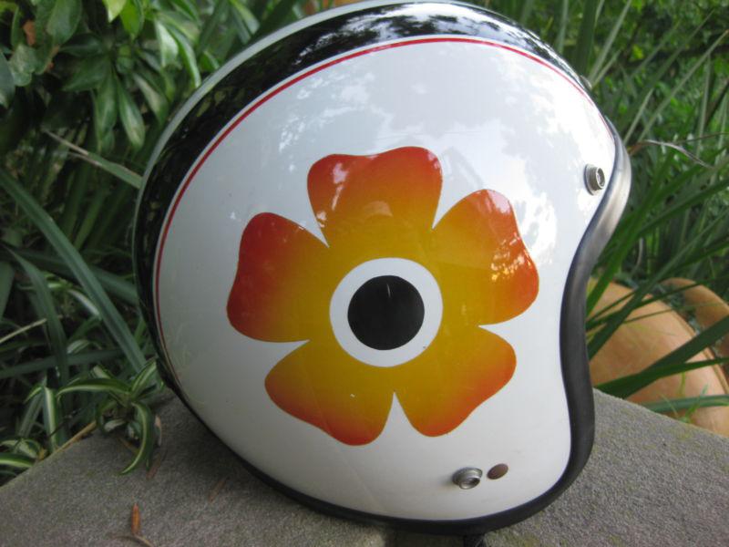 Vtg retro style million star motorcycle helmet flower power cafe racer not bell