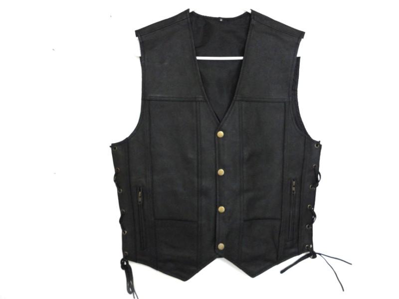 Size 50 mens leather 10 ten pockets motorcycle biker vest new