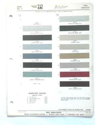 1963 cadillac ppg  color paint chip chart all models original 