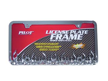 Pilot automotive flamed license plate frame die-cast zinc 3-dimensional chrome