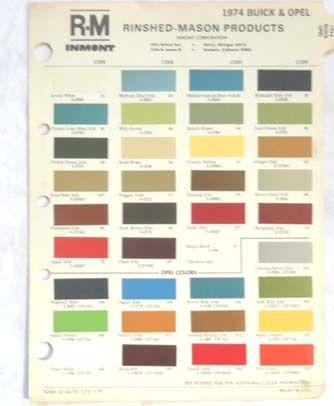 1974 buick  r-m  color paint chip chart all models original 