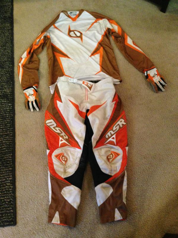 Msr renegade white/ orange pant 36" jersey l and glove m combo set motocross mx 