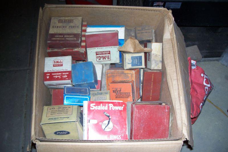 Box of nos ford engine parts bearings & piston rings: model t a v8 ? & later