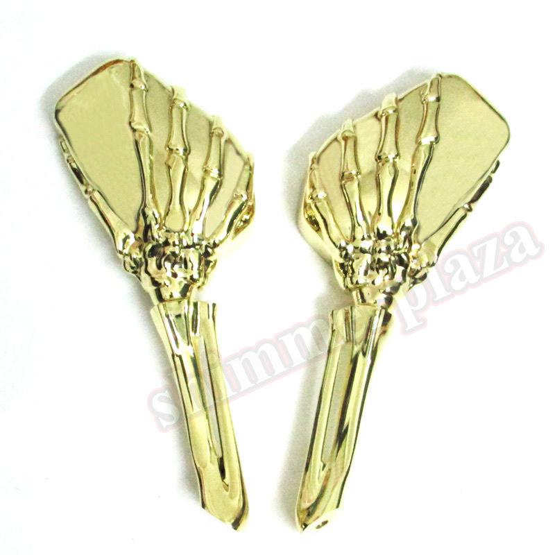 Golden skeleton skull hand mirrors for kuryakyn harley softail honda suzuki