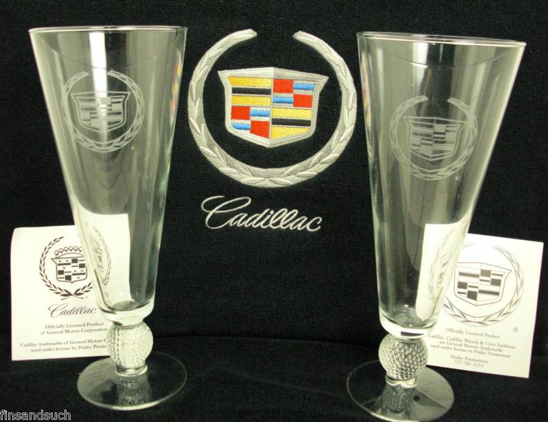 Cadillac new crest crystal pilsner beer glasses golf ball stem in original box