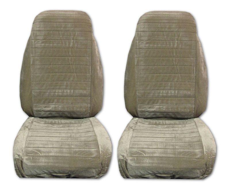 Quilted velour with weave high back car truck seat covers tan beige #2