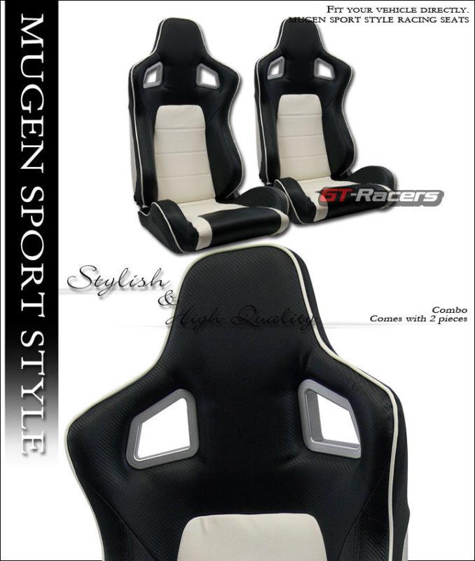 Mu carbon pattern blk/white pvc leather racing bucket seats+slider left+right gh