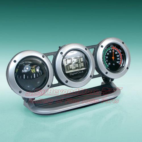 Bell auto car dash mount 3 in 1 digital clock, compass, thermometer, + free gift