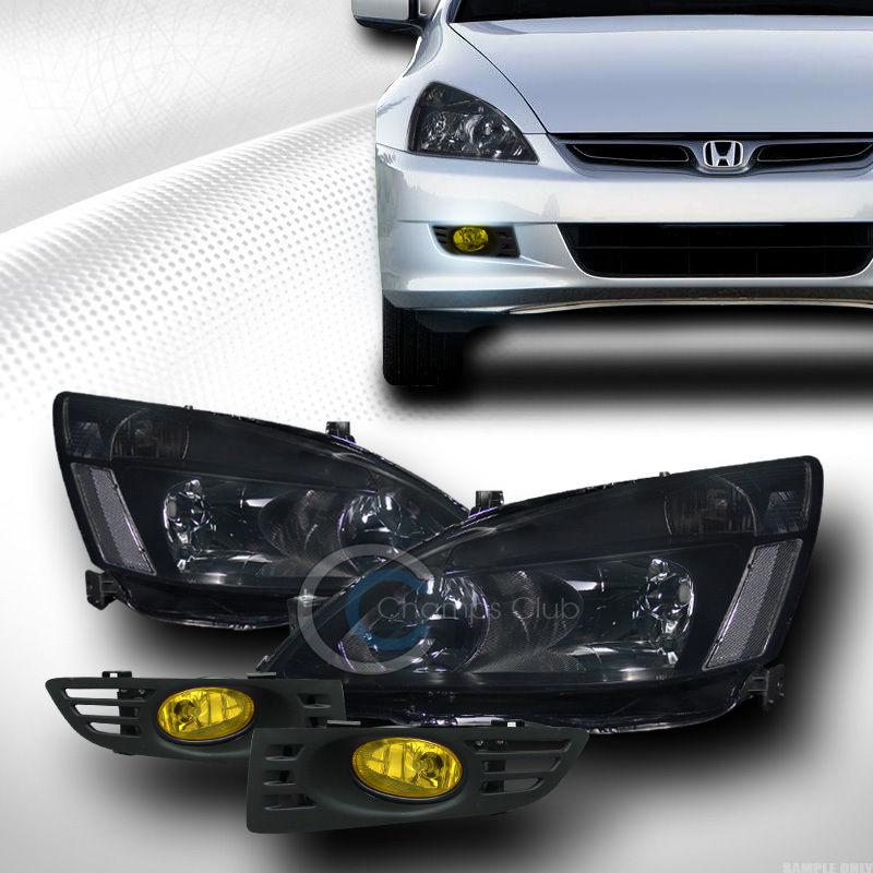 Jdm smoke head lights signal+front bumper fog lamps yl 03-05 honda accord 2d 2dr