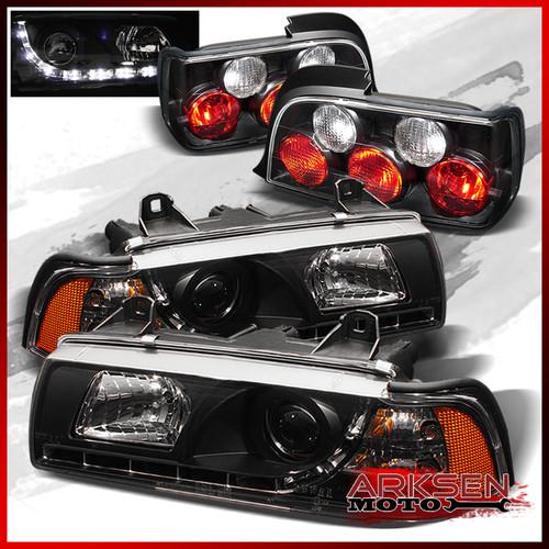 92-98 e36 3-series 4dr drl led black projector headlights+black tail lights set