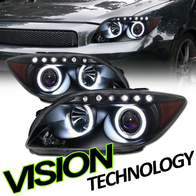 2004-2010 scion tc jdm black 2x ccfl halo rims projector headlights w/ led pair