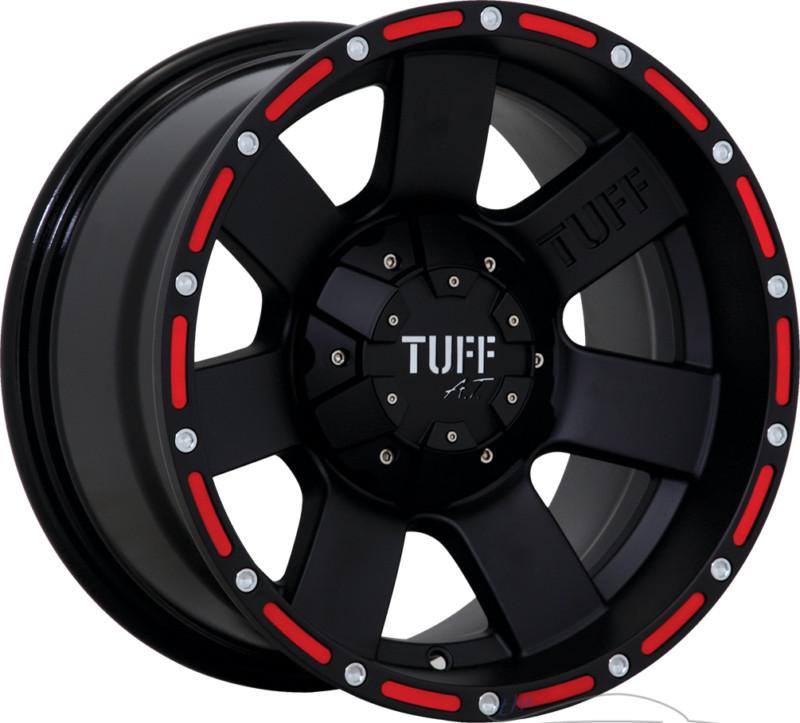 1 - 16x8 tuff t02 6x139.7 6x5.5 +10mm matte black red rim wheel inch 16"