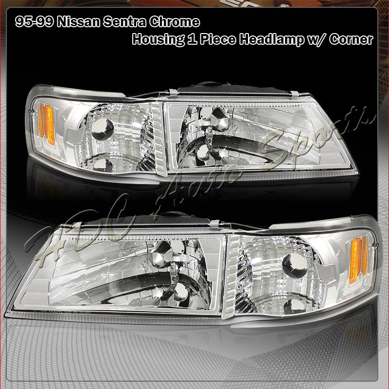 1995-1999 nissan sentra/200sx 2 in 1 piece chrome housing headlight lamps