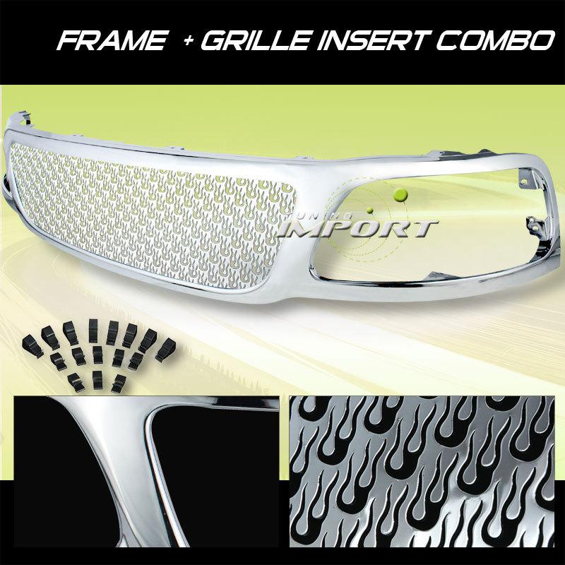 New euro style chrome frame replacement grille w/flame pattern insert grill